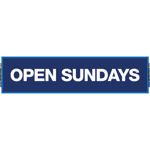 2' x 8' FullSpeed Automotive Blue Open Sundays Mesh Bay Banner (single-sided)